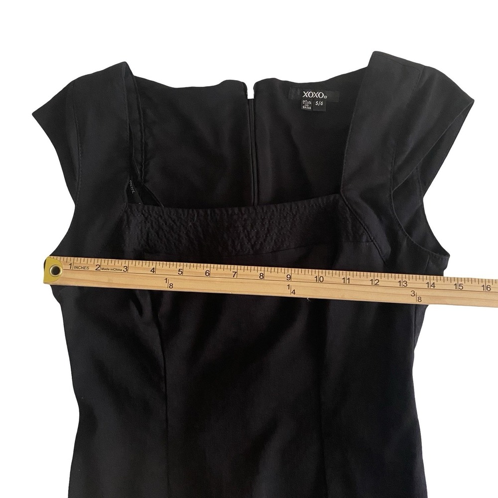 XOXO Black Sheath Dress Square Neck Cap Sleeve Knee Length Women 5/6 - Picture 9 of 10